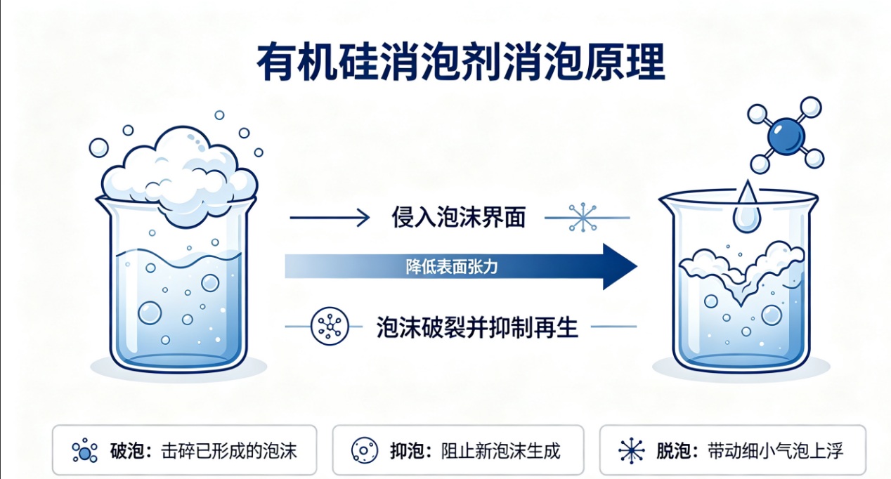 有机硅消泡剂消泡原理图