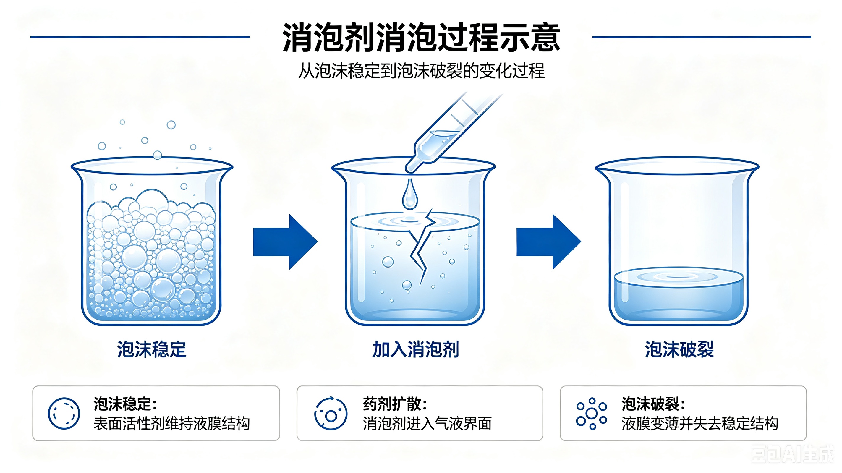 消泡剂消泡过程示意图