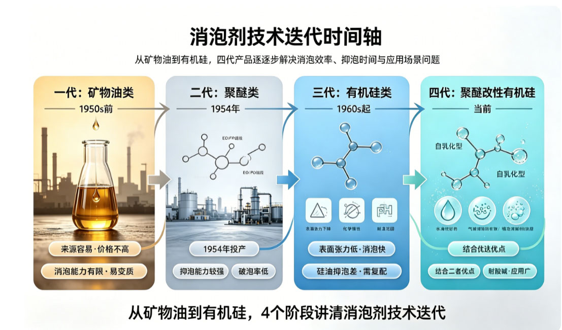 消泡剂发展史四个阶段技术迭代时间轴