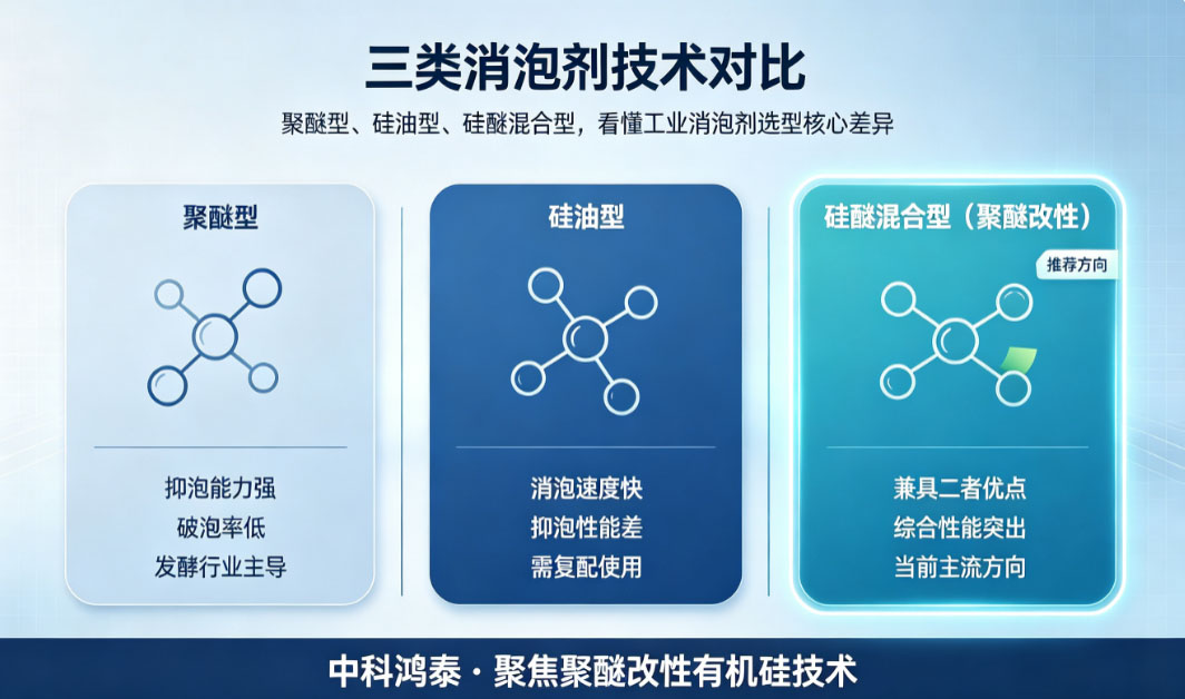 三类消泡剂技术路线对比(聚醚型/硅油型/聚醚改性型)