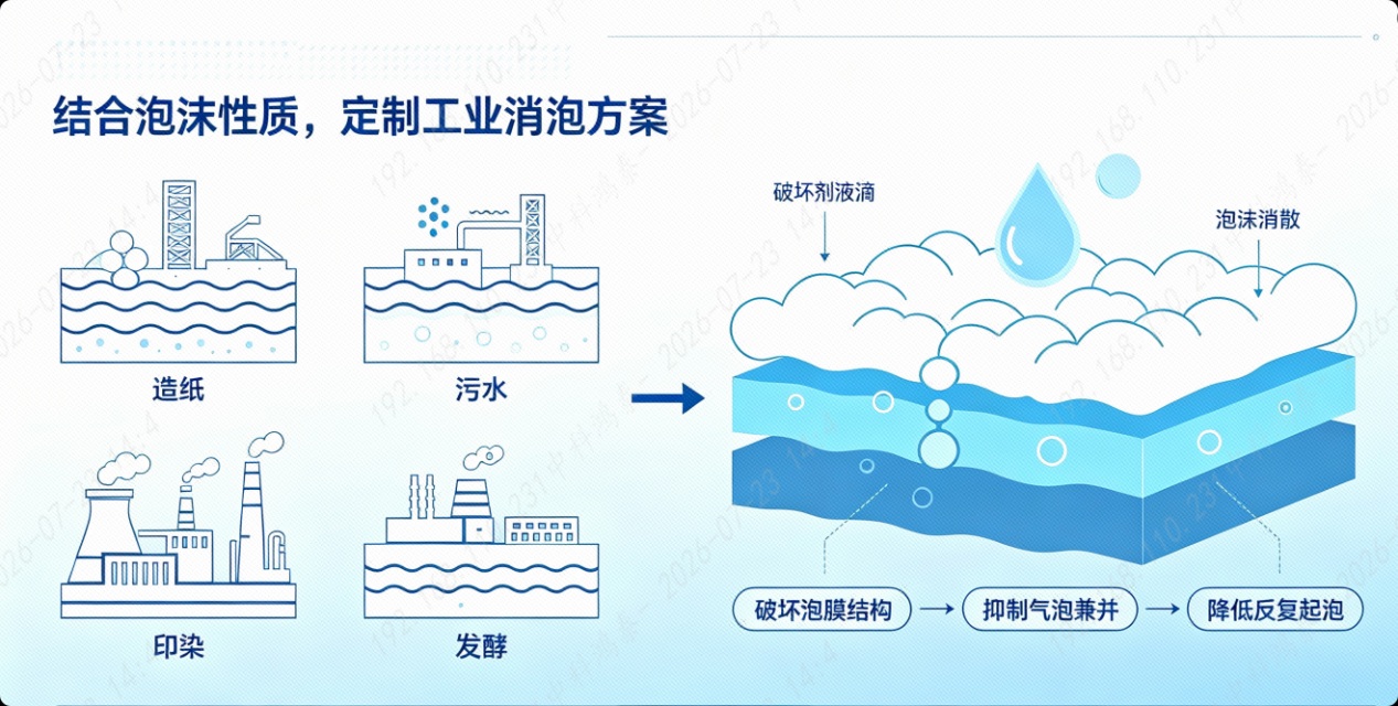 泡沫动态变化与针对性消泡方案示意图