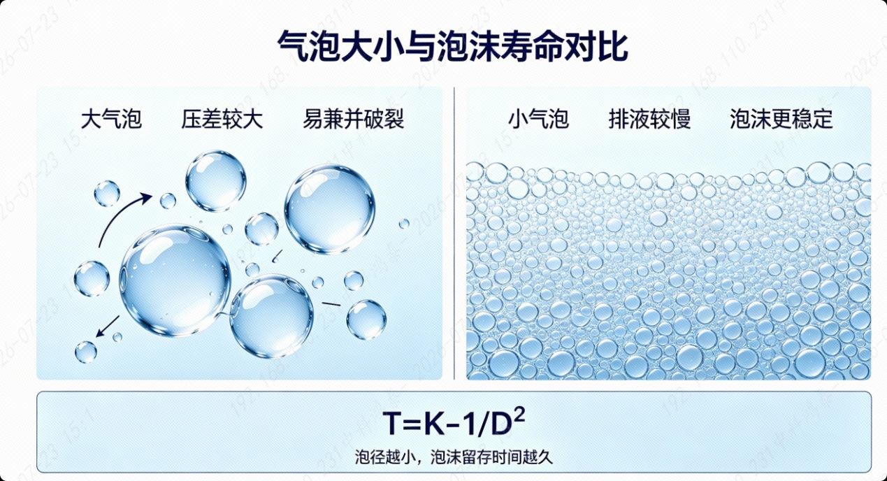 气泡大小与泡沫寿命对比图