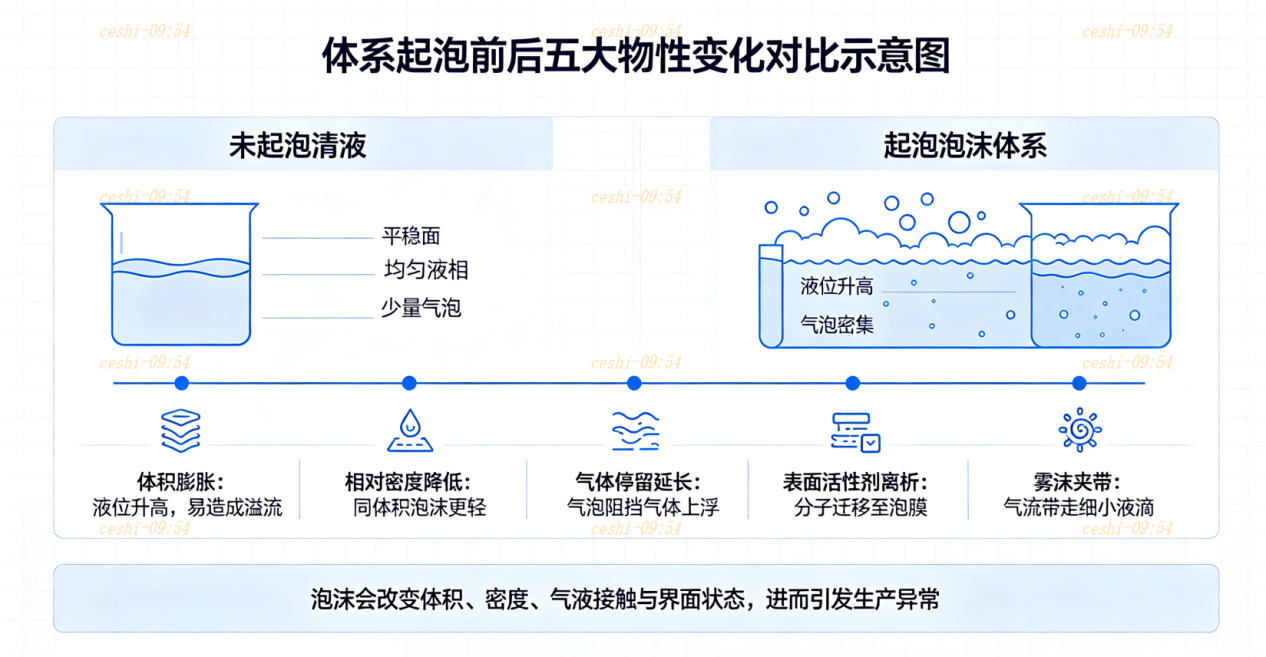 体系起泡前后五大物性变化对比示意图