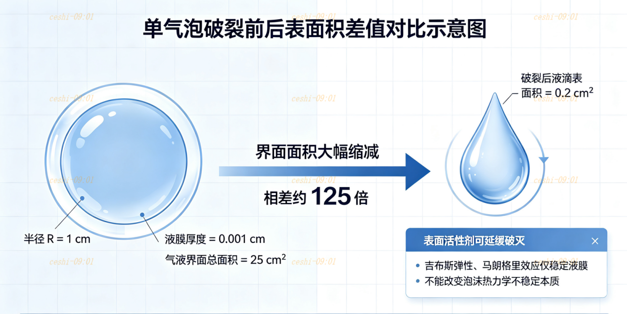 单气泡破裂前后表面积差值对比示意图
