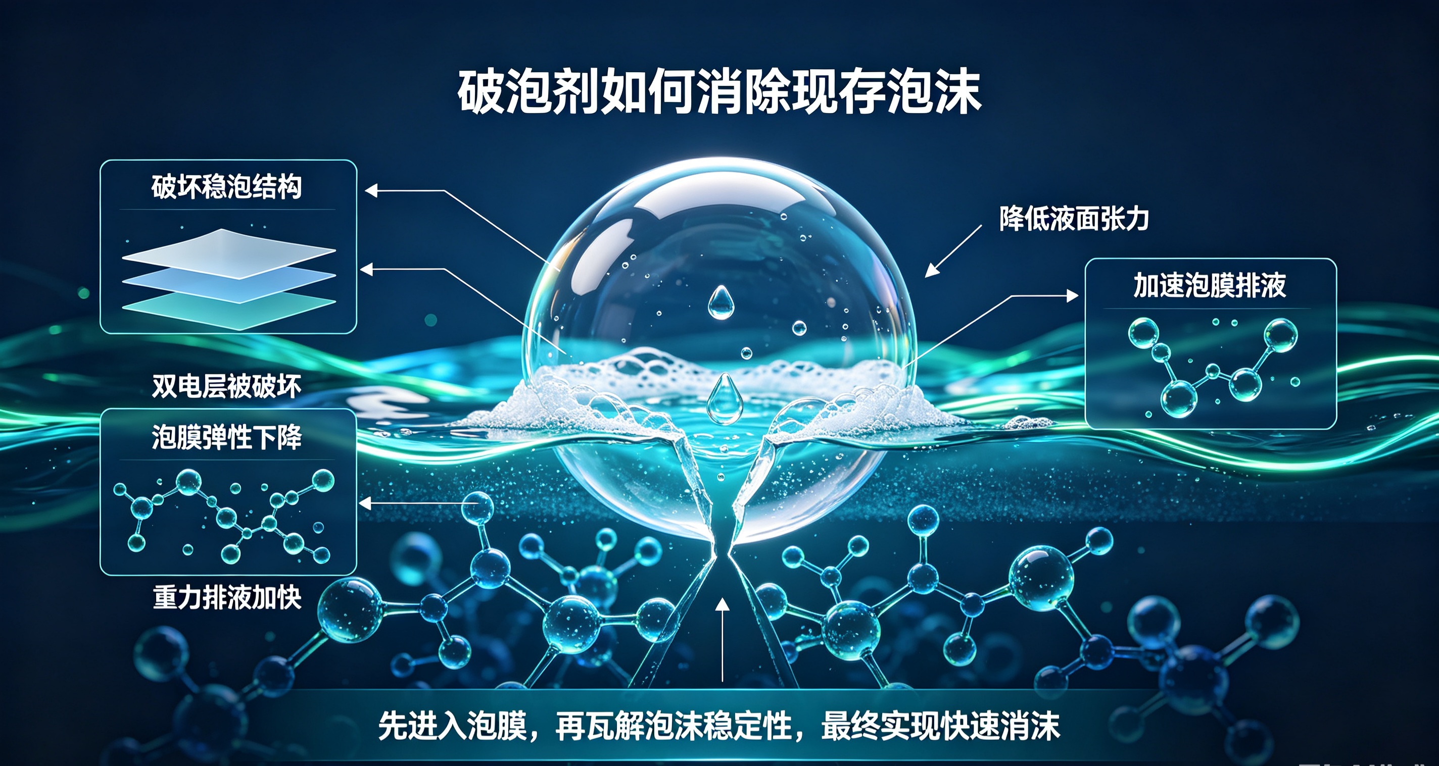 破泡剂的消沫机理示意图