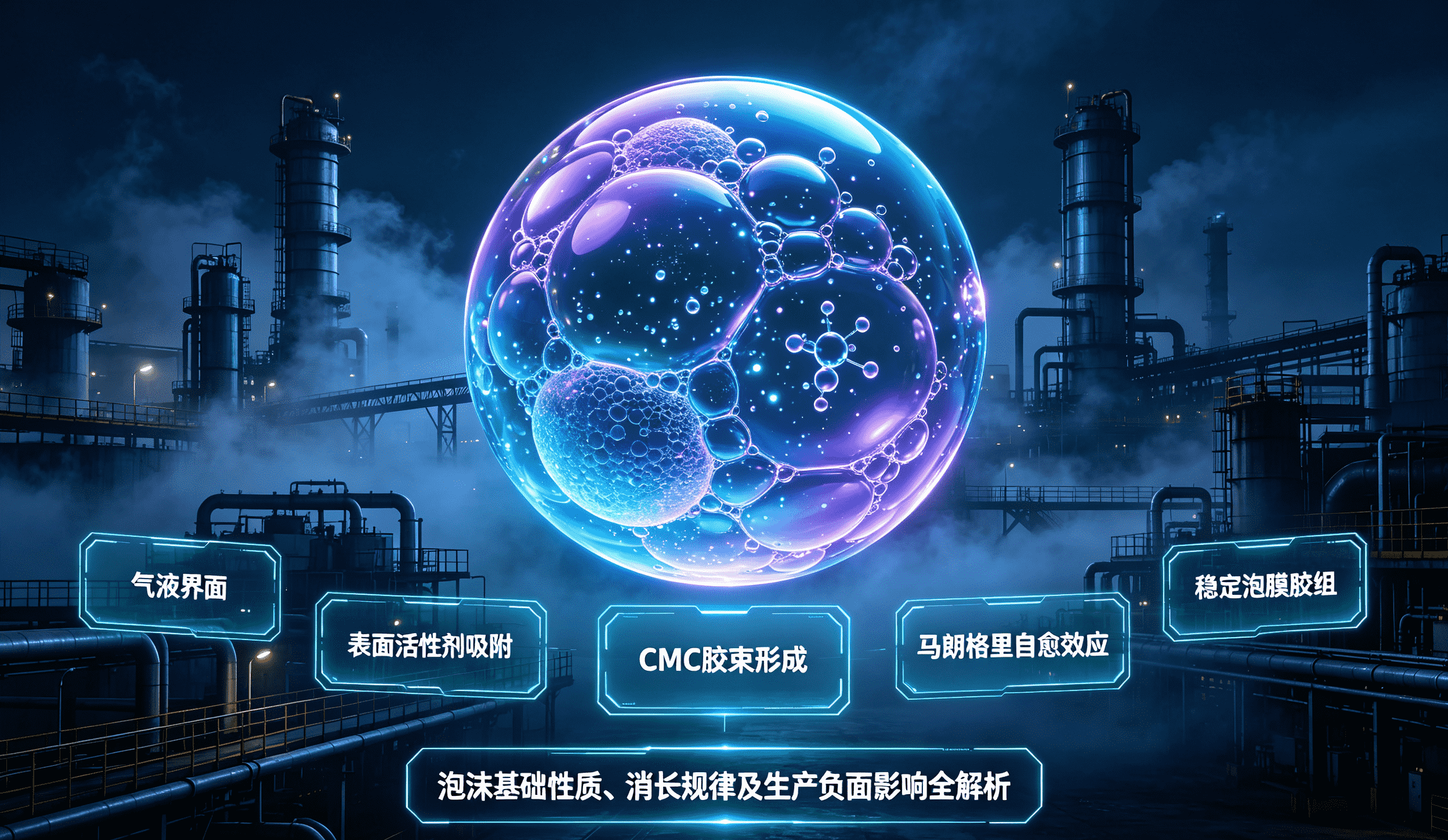 泡沫稳定机理工业科幻图