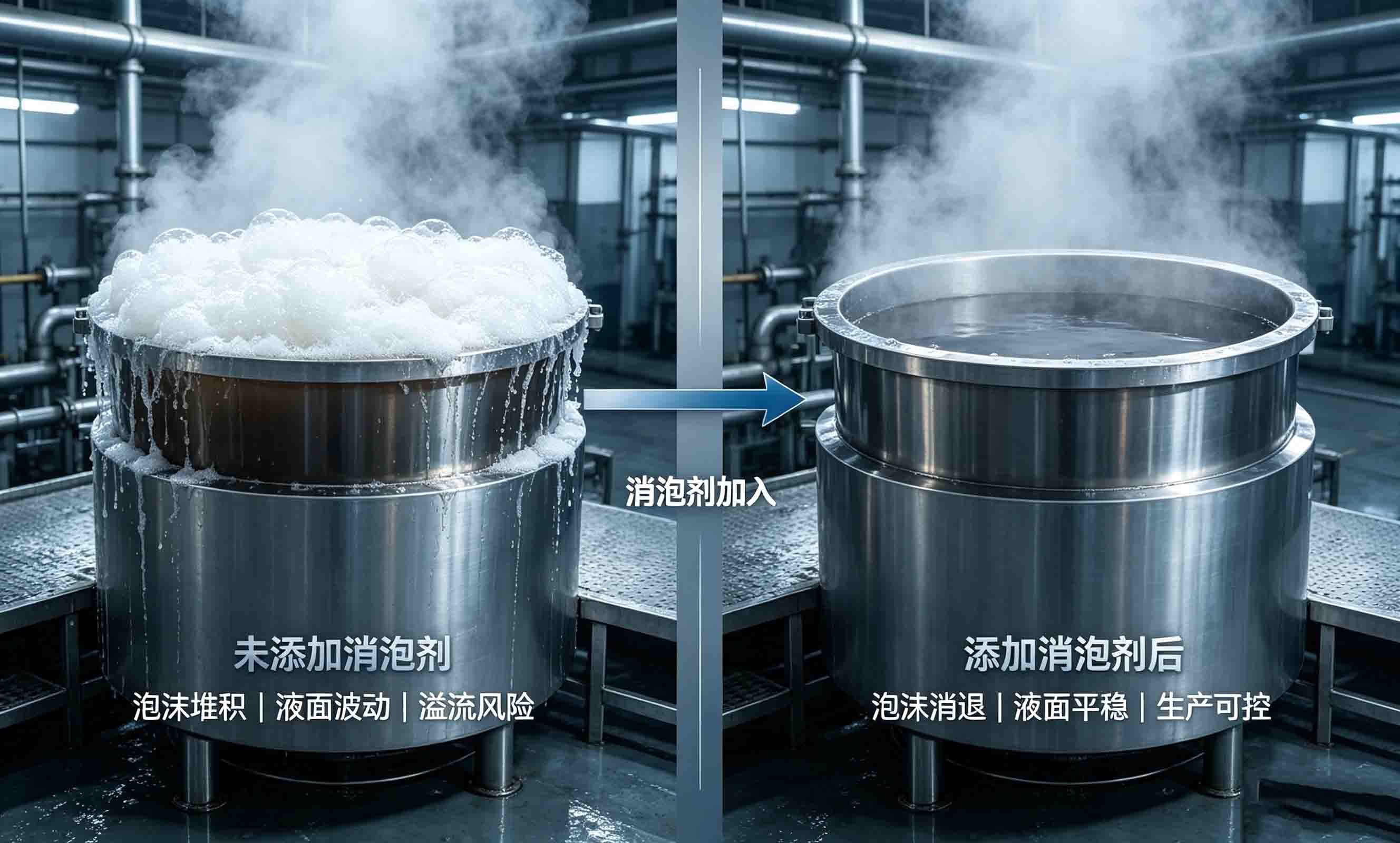消泡剂快速消除印染泡沫效果对比示意图