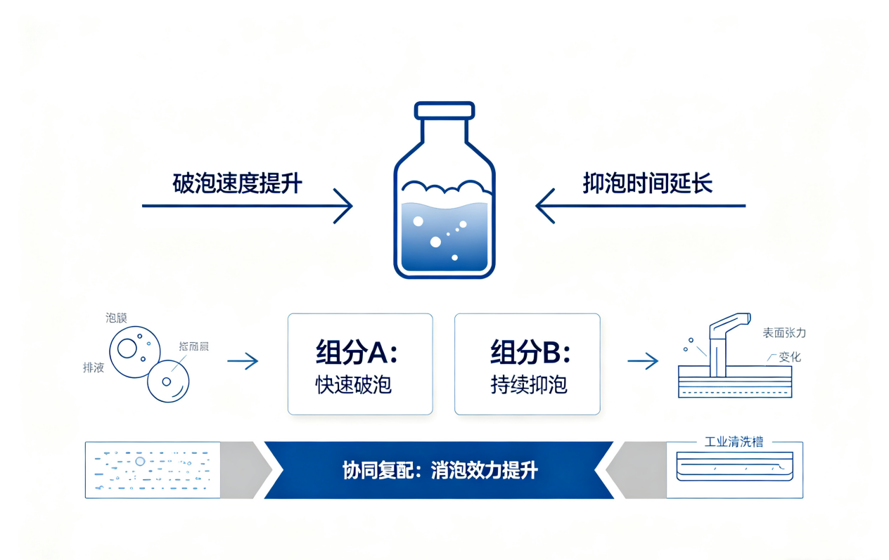 消泡剂协同复配原理科普示意图