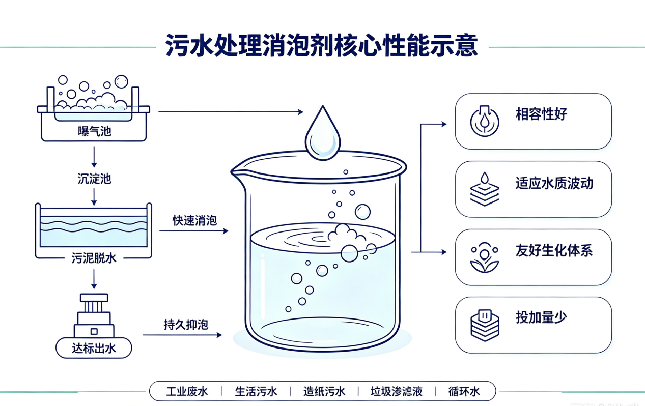 污水处理消泡剂核心性能示意