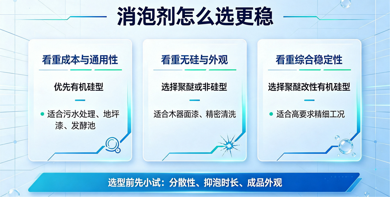 不同类型消泡剂选型判断示意图