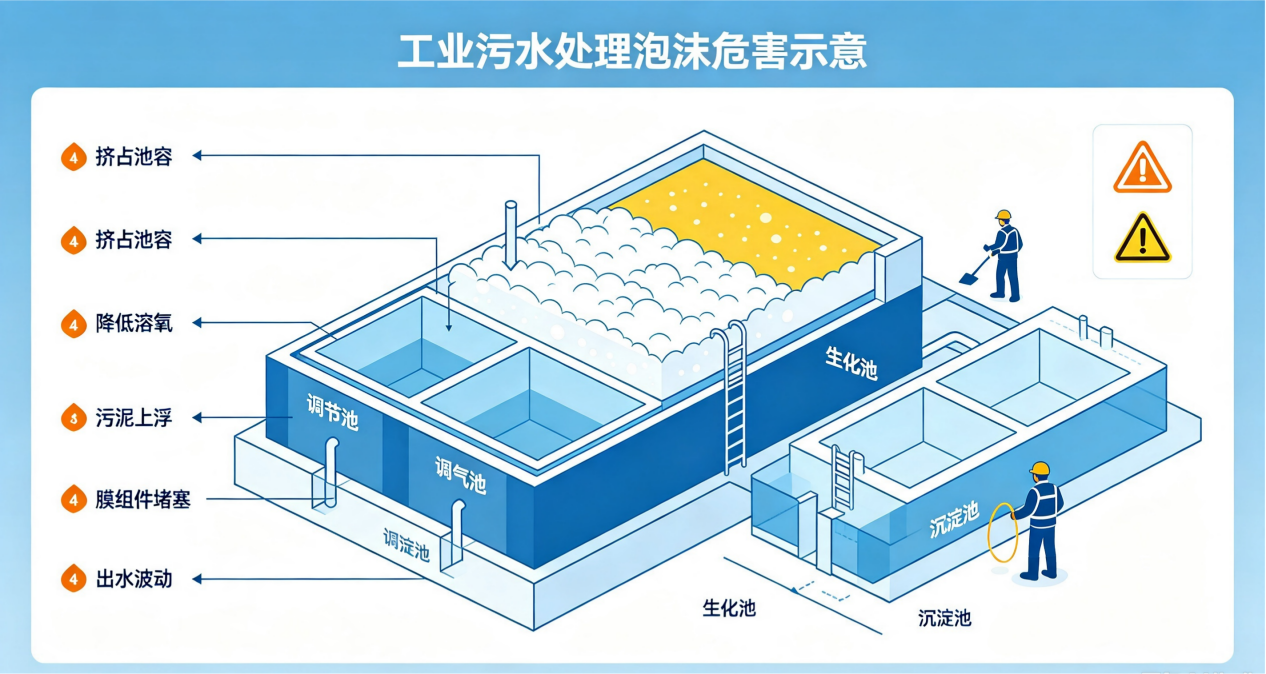 工业污水处理泡沫危害示意图解