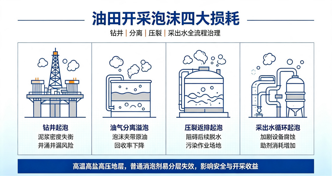 油田开采泡沫四大损耗示意图