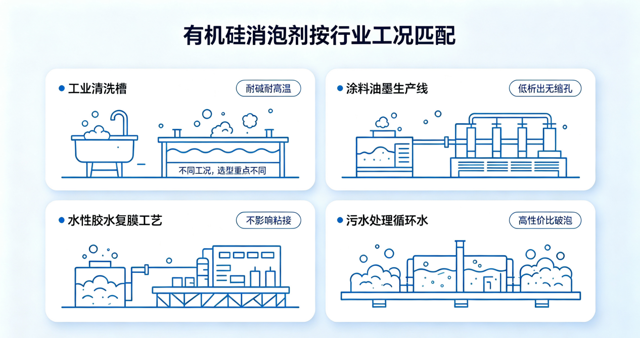 有机硅消泡剂按行业工况匹配示意图