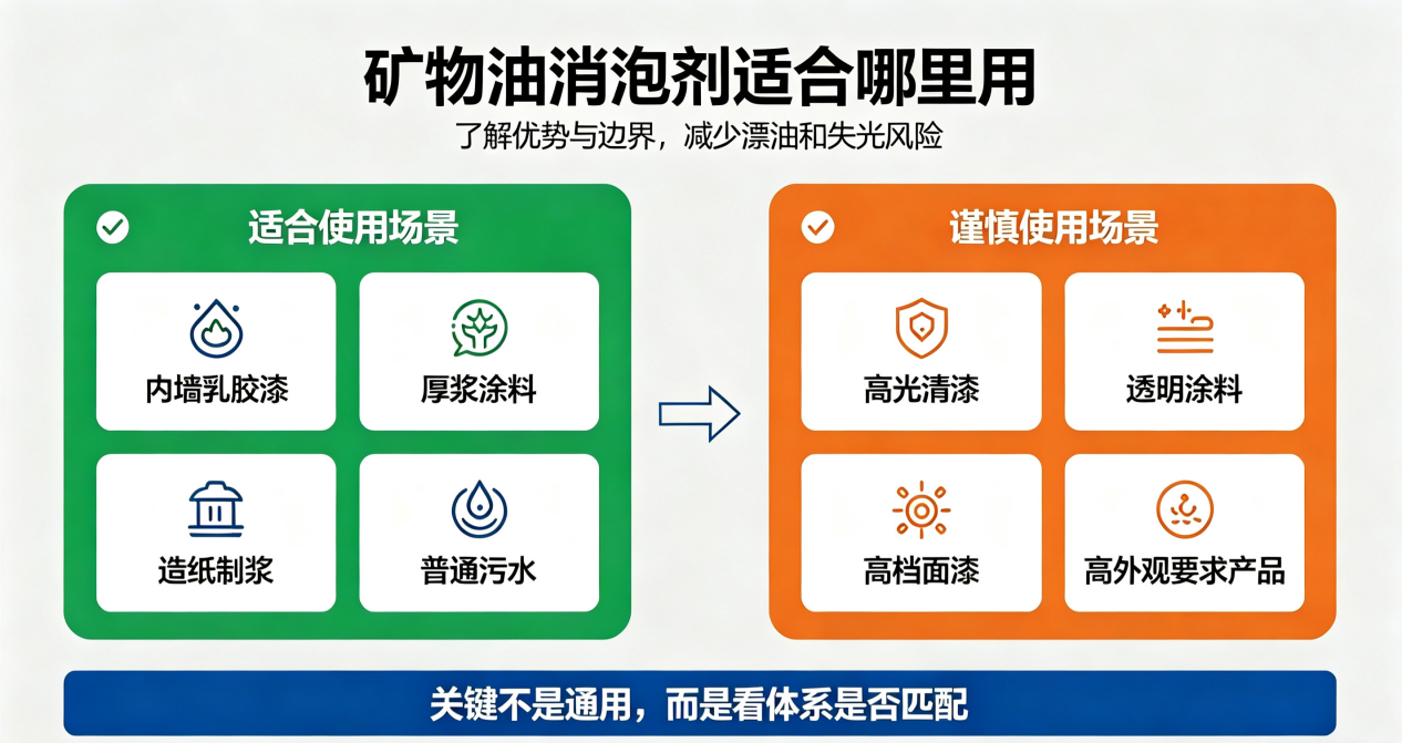 矿物油消泡剂适用与不适用场景对照图