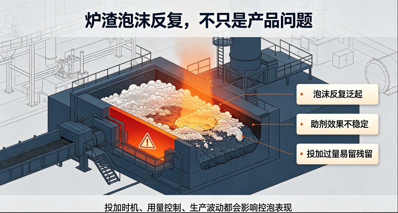 炉渣泡沫反复溢出问题示意图
