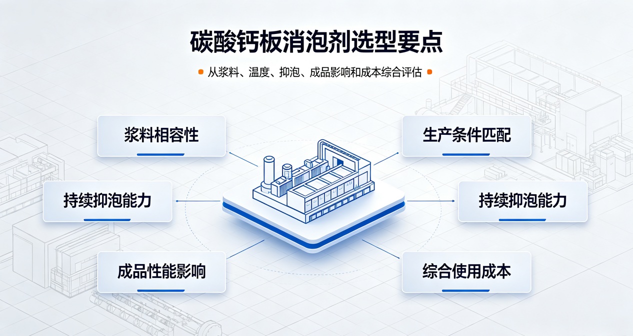 碳酸钙板消泡剂选型要点示意图