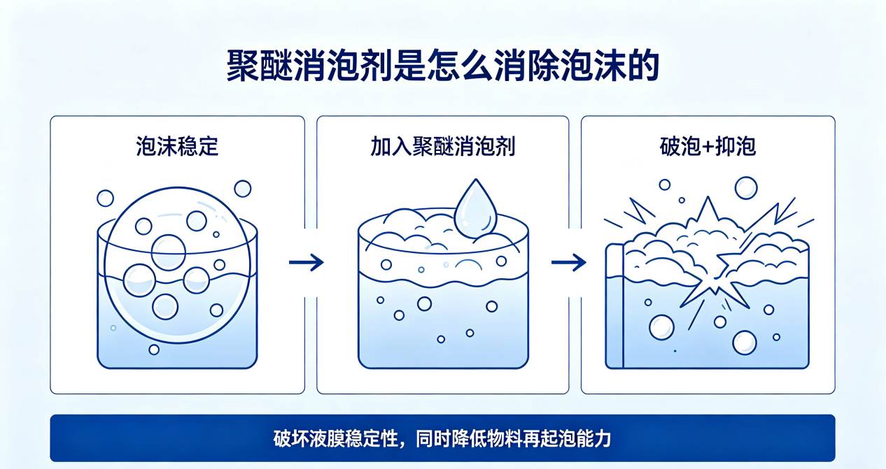 聚醚消泡剂消泡原理示意图