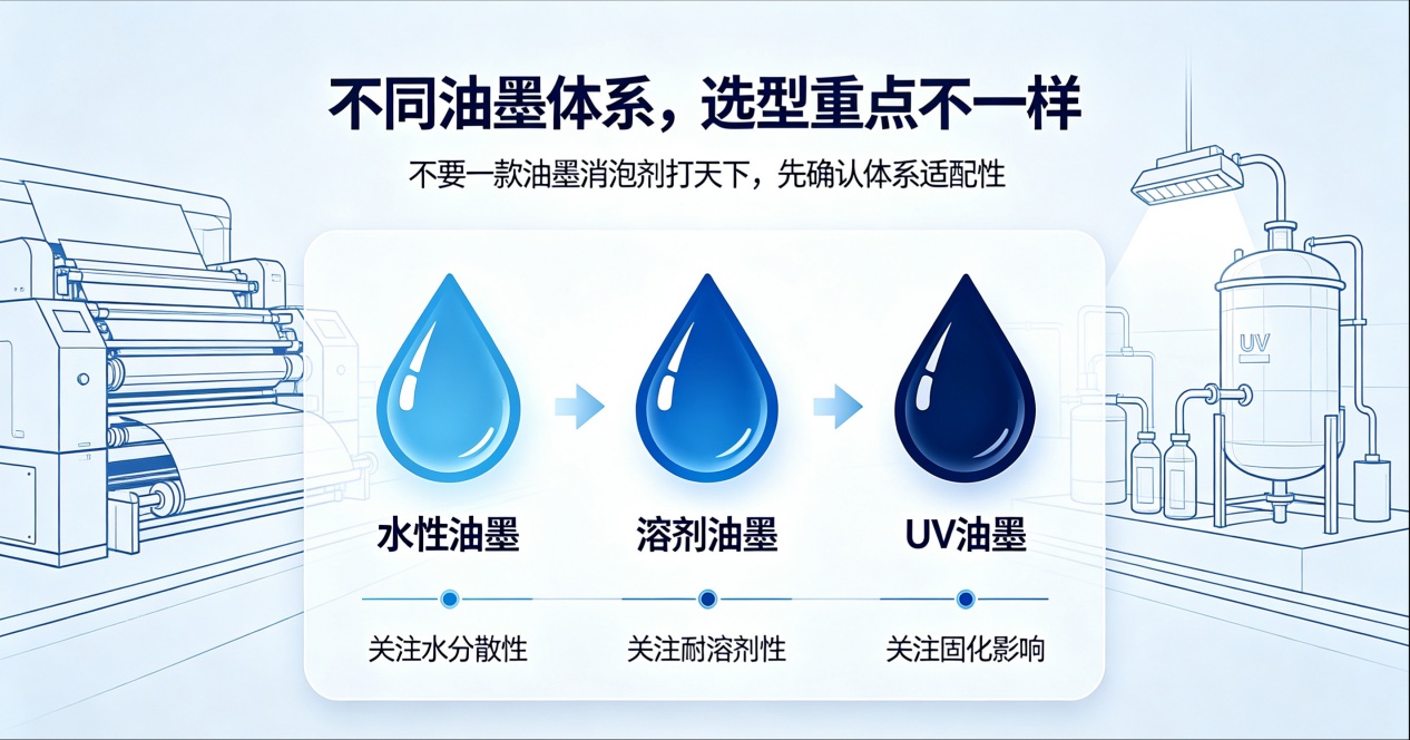 不同油墨体系的油墨消泡剂选型图