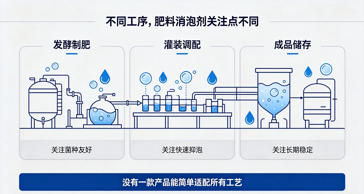 不同工序对肥料消泡剂的要求示意图