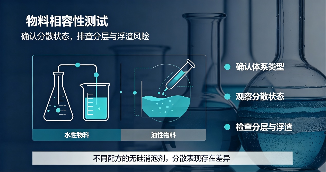 无硅消泡剂物料相容性测试示意图