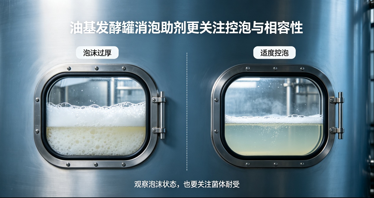 普通消泡物料与油基类发酵罐消泡剂效果对比图