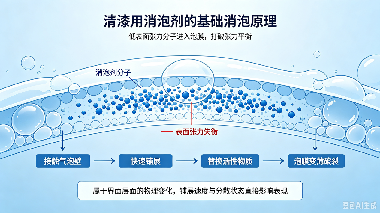 清漆用消泡剂消泡原理示意图